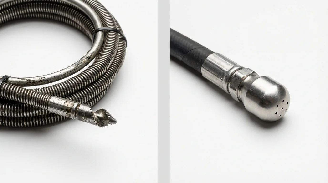 Drain snake cable and hydro jetting nozzle used for drain cleaning in Worth, IL