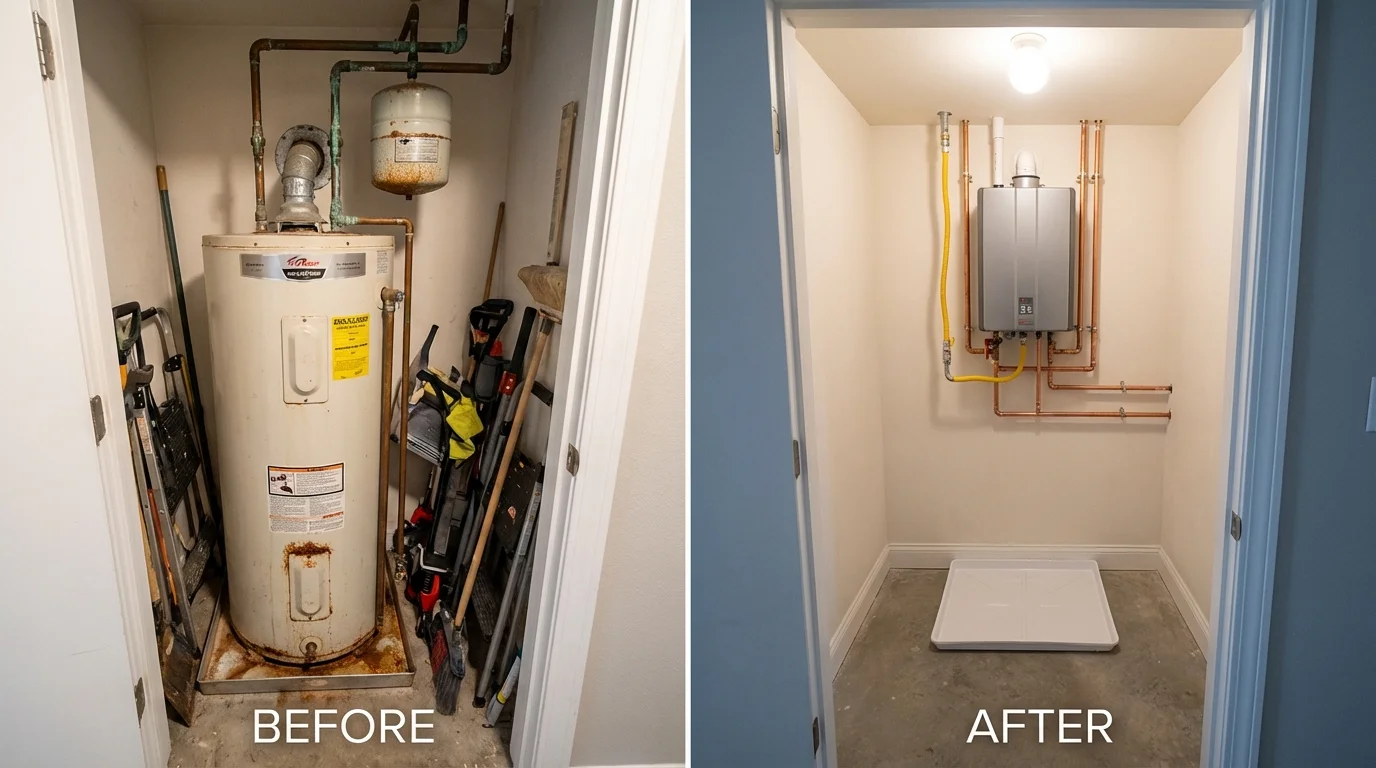 Tank water heater versus wall-mounted tankless unit comparison for Worth, IL homeowners